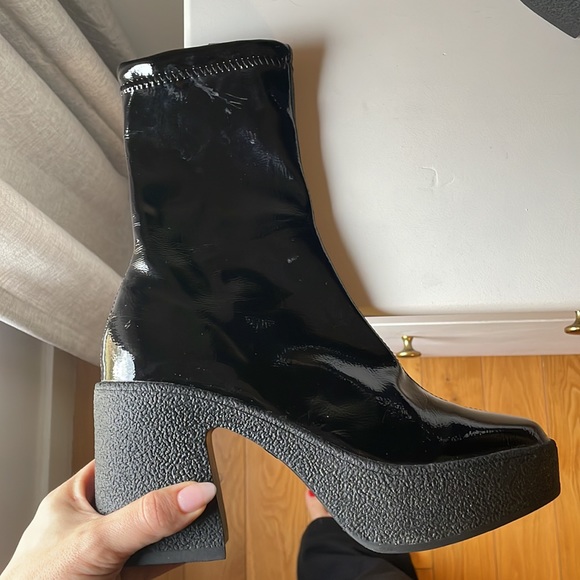 Faux Leather Patent Shiny Platform Boots Nasty Gal 10 - Picture 5 of 6
